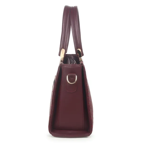 Signature_Maroon_Quilted_Faux_Leather_Metallic_Accent_Handbag_For_Women