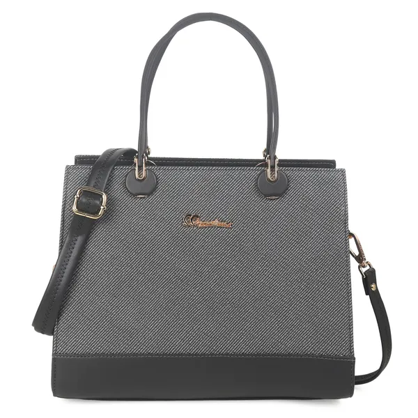 Signature_Grey_Textured_Faux_Leather_Metallic_Accent_Handbag_For_Women