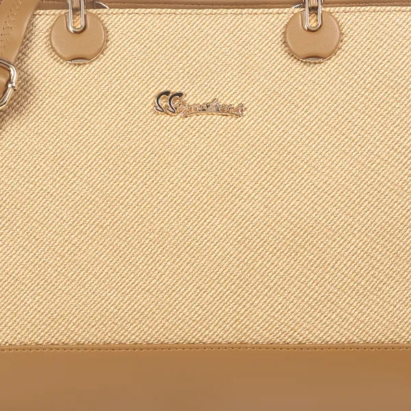 Signature_Beige_Two_Tone_Faux_Leather_Detachable_Strap_Handbag_For_Women