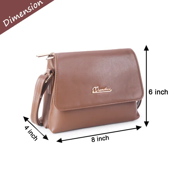 Signature_Brown_Faux_Leather_Adjustable_Strap_Sling_Bag_For_Women
