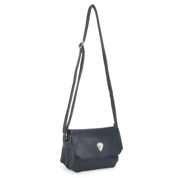 Signature_Black_Faux_Leather_Metallic_Buckle_Sling_Bag_For_Women