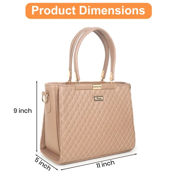 Signature_Beige_Quilted_Faux_Leather_Metallic_Zip_Handbag_For_Women