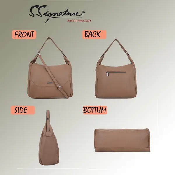 Signature_Beige_Faux_Leather_Adjustable_Strap_Shoulder_Bag_For_Women