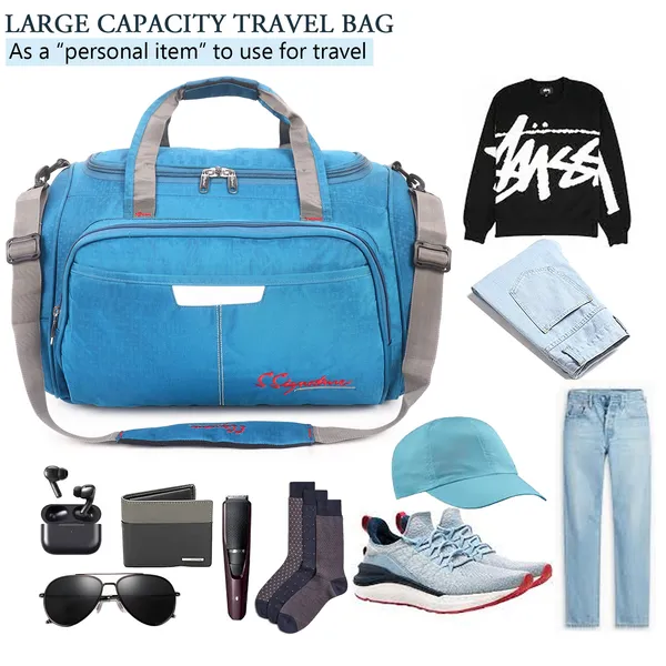 Signature_Blue_Fabric_Multi_Compartment_Travel_Duffel_Bag_For_Men_And_Women