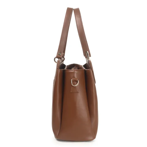 Signature_Tan_Brown_Faux_Leather_Classic_Handle_Handbag_For_Women