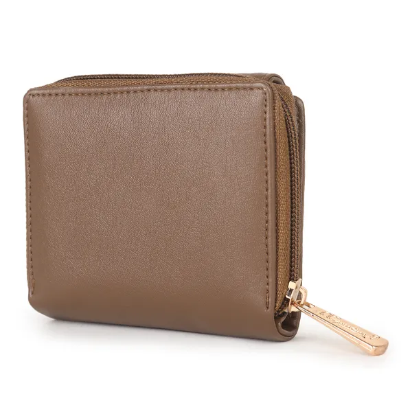 Signature_Brown_Faux_Leather_Tri_Fold_Zipper_Wallet_For_Women
