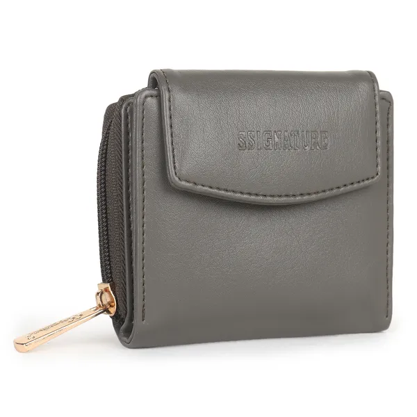 Signature_Grey_Faux_Leather_Zipper_Compact_Wallet