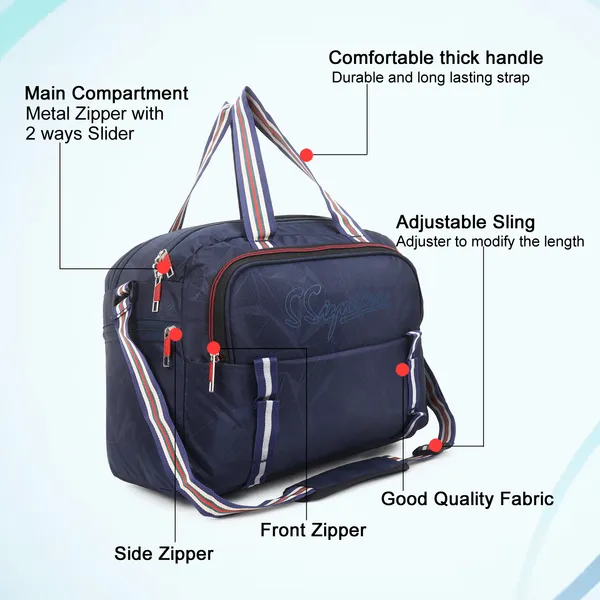 Signature_Navy_Blue_Faux_Leather_Multi_Compartment_Travel_Duffel_Bag