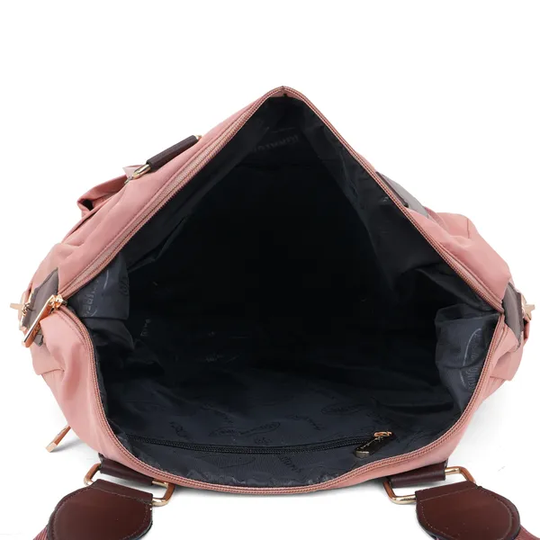 Signature_Pink_Fabric_Multi_Pocket_Travel_Tote_Bag_For_Women