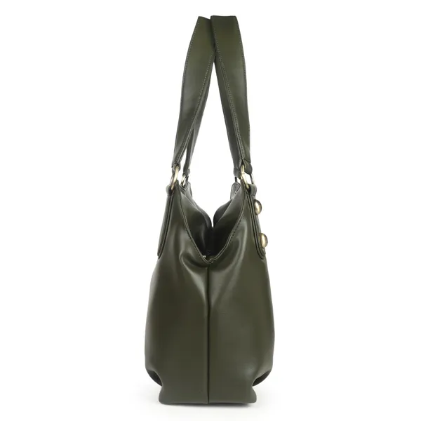 Signature_Olive_Green_Faux_Leather_Structured_Metallic_Detail_Handbag_For_Women