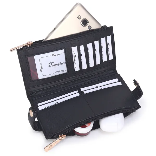 Signature_Black_Leather_Multi_Card_Buckle_Zipper_Wallet_For_Unisex