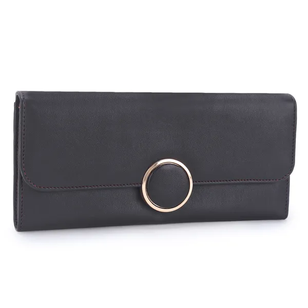 Signature_Black_Faux_Leather_Gold_Ring_Clutch_Wallet_For_Women