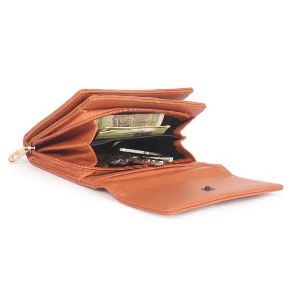 Signature_Tan_Brown_Leather_Multi_Compartment_Wallet_For_Women