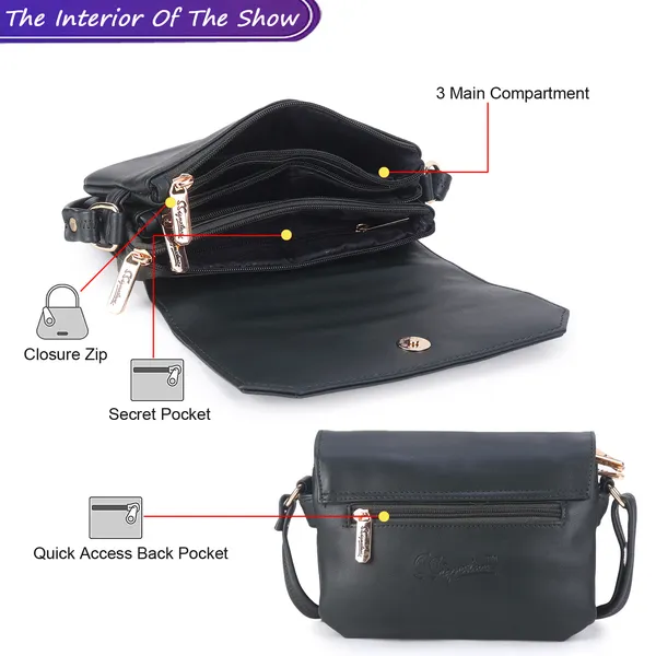 Signature_Black_Faux_Leather_Metallic_Buckle_Sling_Bag_For_Women