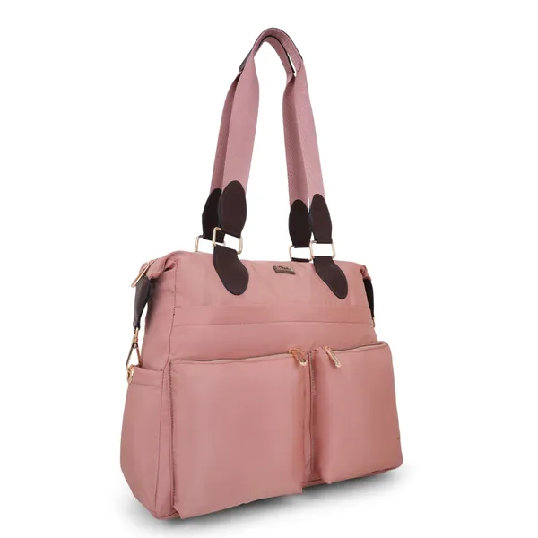 Signature_Pink_Fabric_Multi_Pocket_Adjustable_Strap_Diaper_Bag_For_Parents_With_Babies