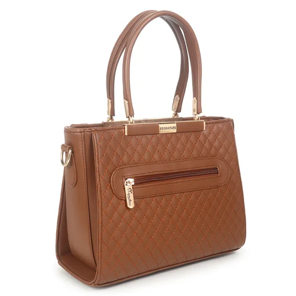 Signature_Brown_Quilted_Faux_Leather_Metal_Hardware_Handbag