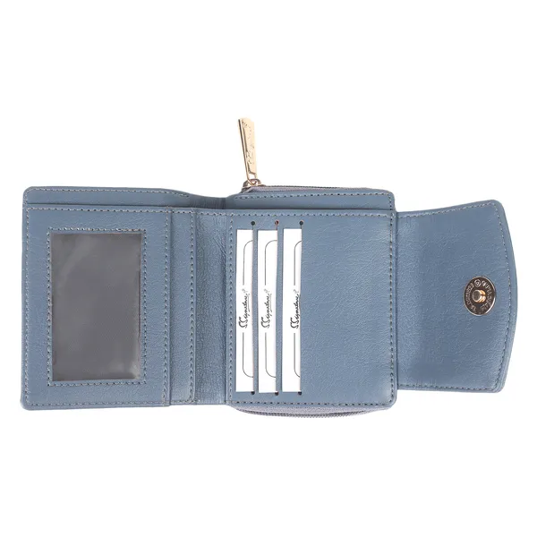 Signature_Blue_Faux_Leather_Tri_Fold_Zipper_Wallet_For_Women