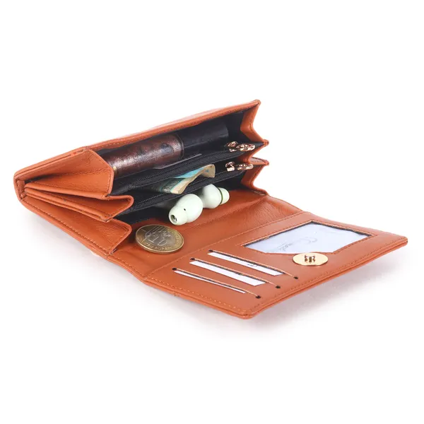 Signature_Coral_Orange_Faux_Leather_Tri_Fold_Compact_Wallet_For_Women