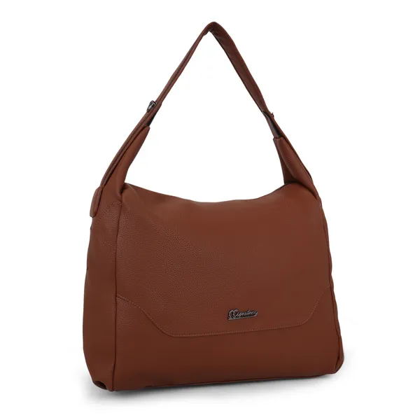 Signature_Brown_Faux_Leather_Adjustable_Strap_Hobo_Shoulder_Bag_For_Women