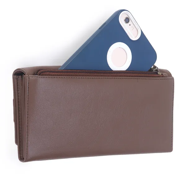Signature_Brown_Leather_Buckle_Travel_Wallet_For_Women