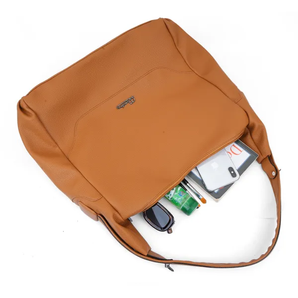 Signature_Tan_Faux_Leather_Adjustable_Strap_Hobo_Bag_For_Women