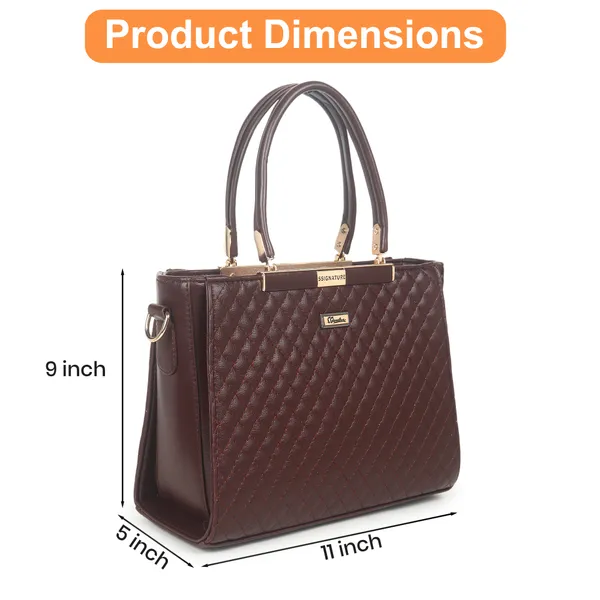 Signature_Brown_Quilted_Faux_Leather_Detachable_Strap_Tote_Handbag_For_Women