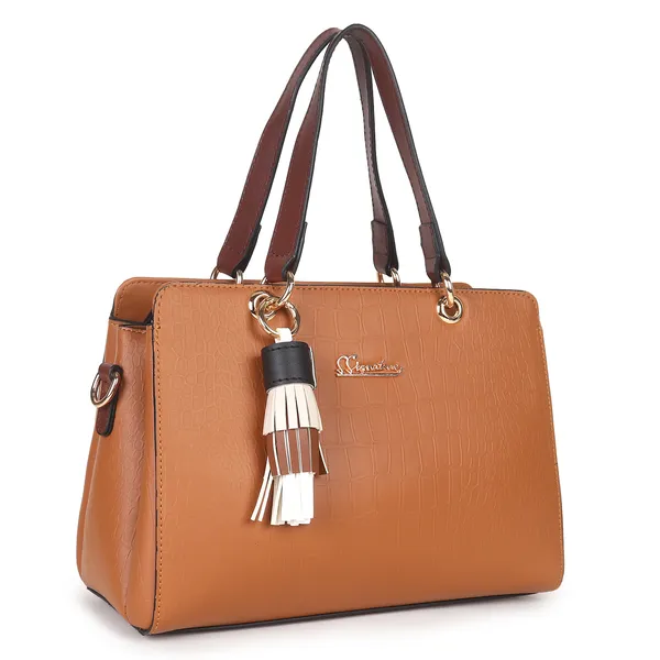 Signature_Brown_Faux_Leather_Multi_Compartment_Tassel_Handbag_For_Women