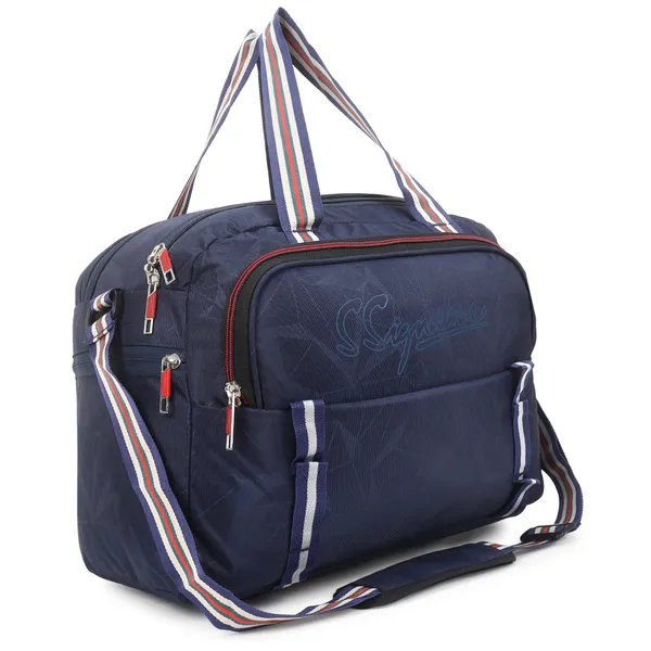 Signature_Navy_Blue_Faux_Leather_Multi_Compartment_Travel_Duffel_Bag