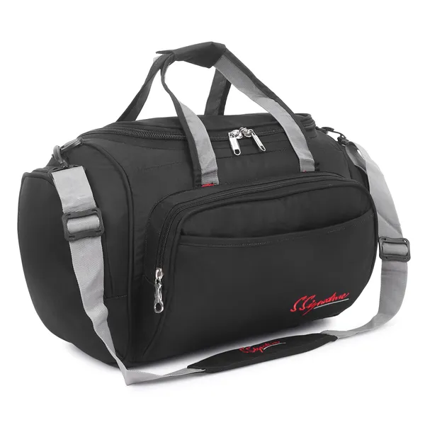 Signature_Black_Grey_Fabric_Adjustable_Strap_Gym_Duffel_Bag_For_Men_And_Women
