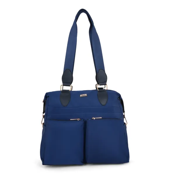 Signature_Navy_Blue_Faux_Leather_Multi_Pocket_Shoulder_Bag_For_Women