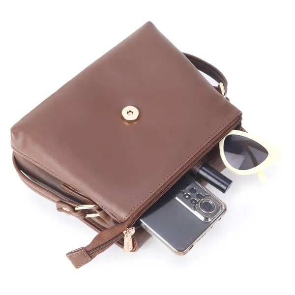 Signature_Brown_Faux_Leather_Adjustable_Strap_Sling_Bag_For_Women