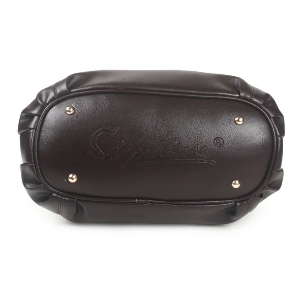 Signature_Brown_Leather_Classic_Style_Handbag_For_Women