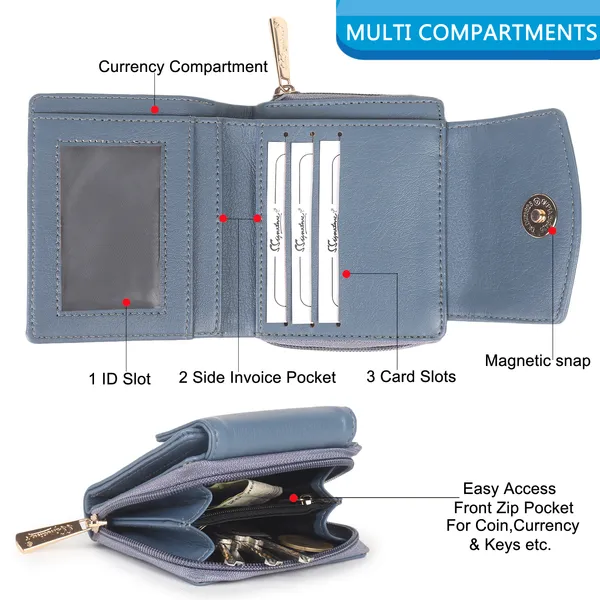 Signature_Blue_Faux_Leather_Tri_Fold_Zipper_Wallet_For_Women