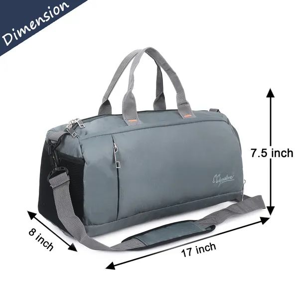 Signature_Grey_Fabric_Water_Resistant_Shoe_Compartment_Duffel_Bag