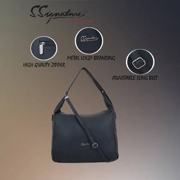 Signature_Navy_Blue_Faux_Leather_Adjustable_Strap_Hobo_Shoulder_Bag_For_Women