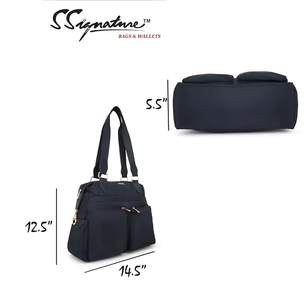 Signature_Navy_Blue_Nylon_Multi_Pocket_Adjustable_Strap_Travel_Tote_Bag_For_Women