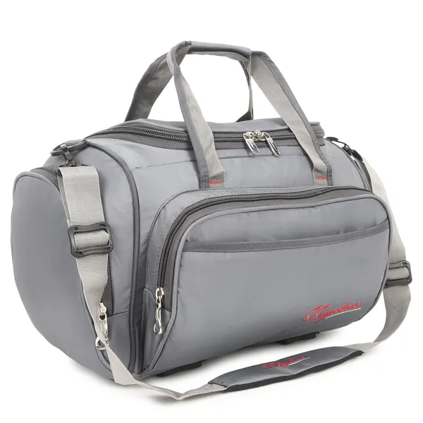 Signature_Grey_Fabric_Adjustable_Strap_Travel_Duffel_Bag_For_Men_And_Women