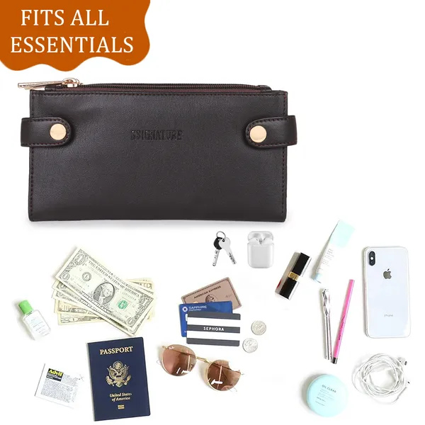 Signature_Black_Faux_Leather_Multi_Card_Zipper_Wallet_For_Women
