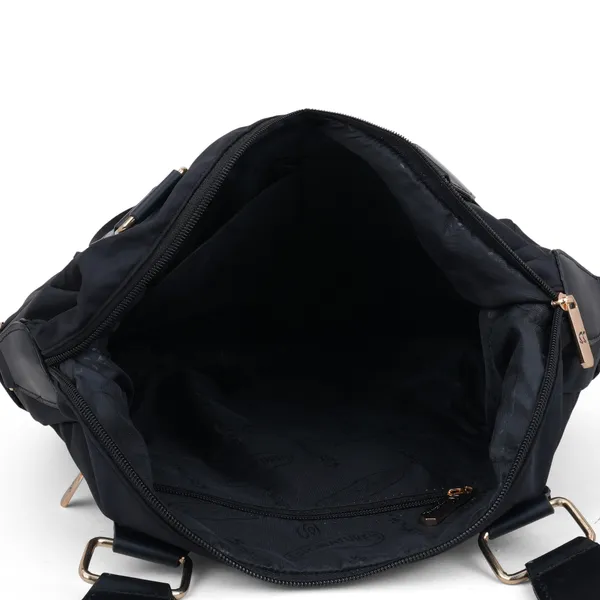 Signature_Black_Nylon_Multi_Compartment_Shoulder_Strap_Tote_Bag_For_Women