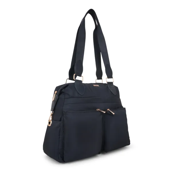 Signature_Navy_Blue_Nylon_Multi_Pocket_Adjustable_Strap_Travel_Tote_Bag_For_Women