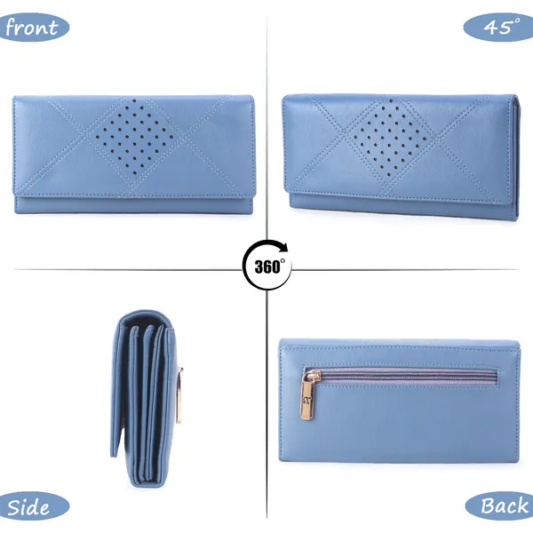 Signature_Blue_Leather_Perforated_Wallet_For_Women