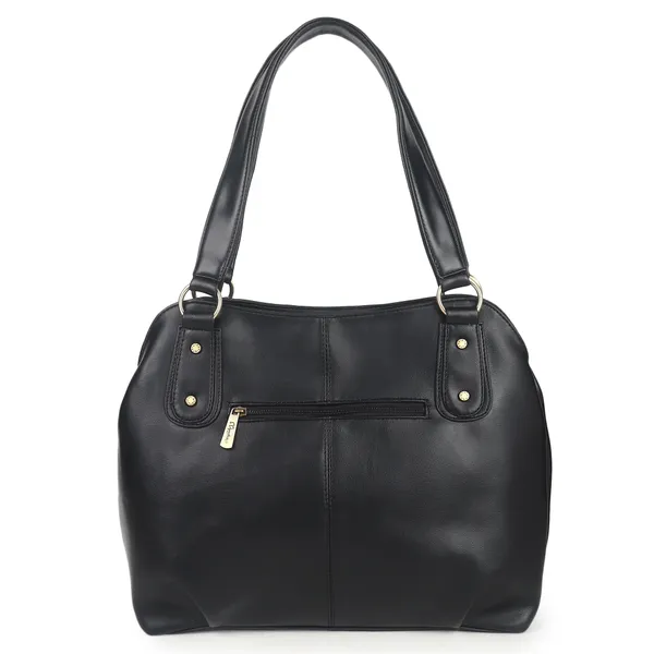 Signature_Black_Faux_Leather_Metal_Hardware_Handbag_For_Women