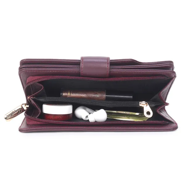 Signature_Burgundy_Leather_Wrist_Strap_Multi_Compartment_Wallet_For_Women