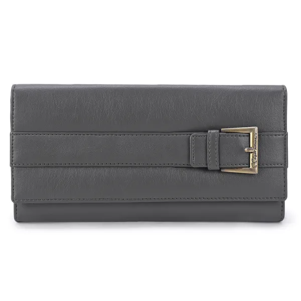 Signature_Grey_Faux_Leather_Buckle_Detail_Clutch_Wallet_For_Women
