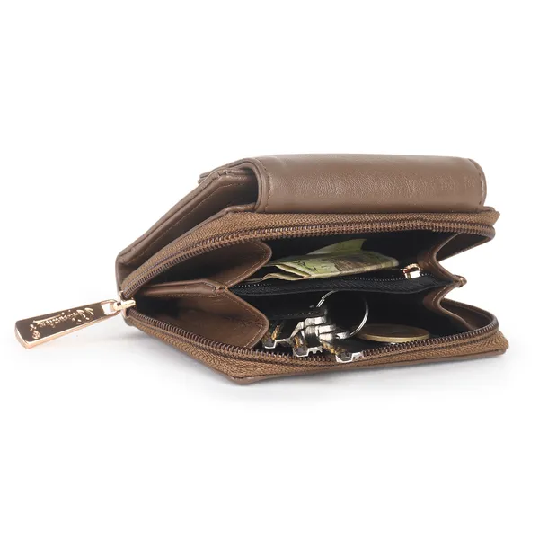Signature_Brown_Faux_Leather_Tri_Fold_Zipper_Wallet_For_Women