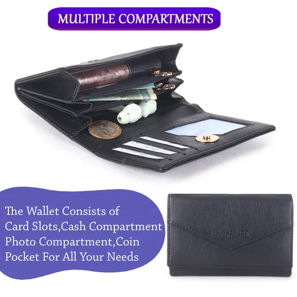 Signature_Black_Leather_Tri_Fold_Envelope_Wallet_For_Women