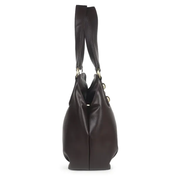 Signature_Brown_Leather_Metallic_Hardware_Handbag_For_Women