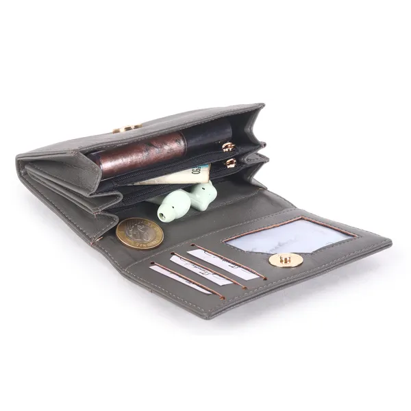 Signature_Grey_Leather_Tri_Fold_Compact_Wallet_For_Women