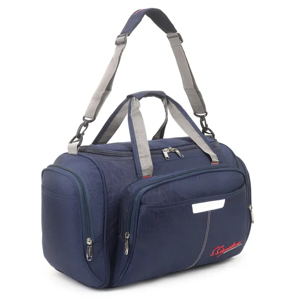 Signature_Navy_Blue_Fabric_Adjustable_Strap_Travel_Duffel_Bag_For_Men_And_Women