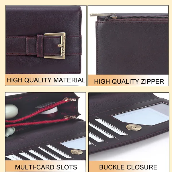 Signature_Brown_Leather_Buckle_Closure_Wallet_For_Women